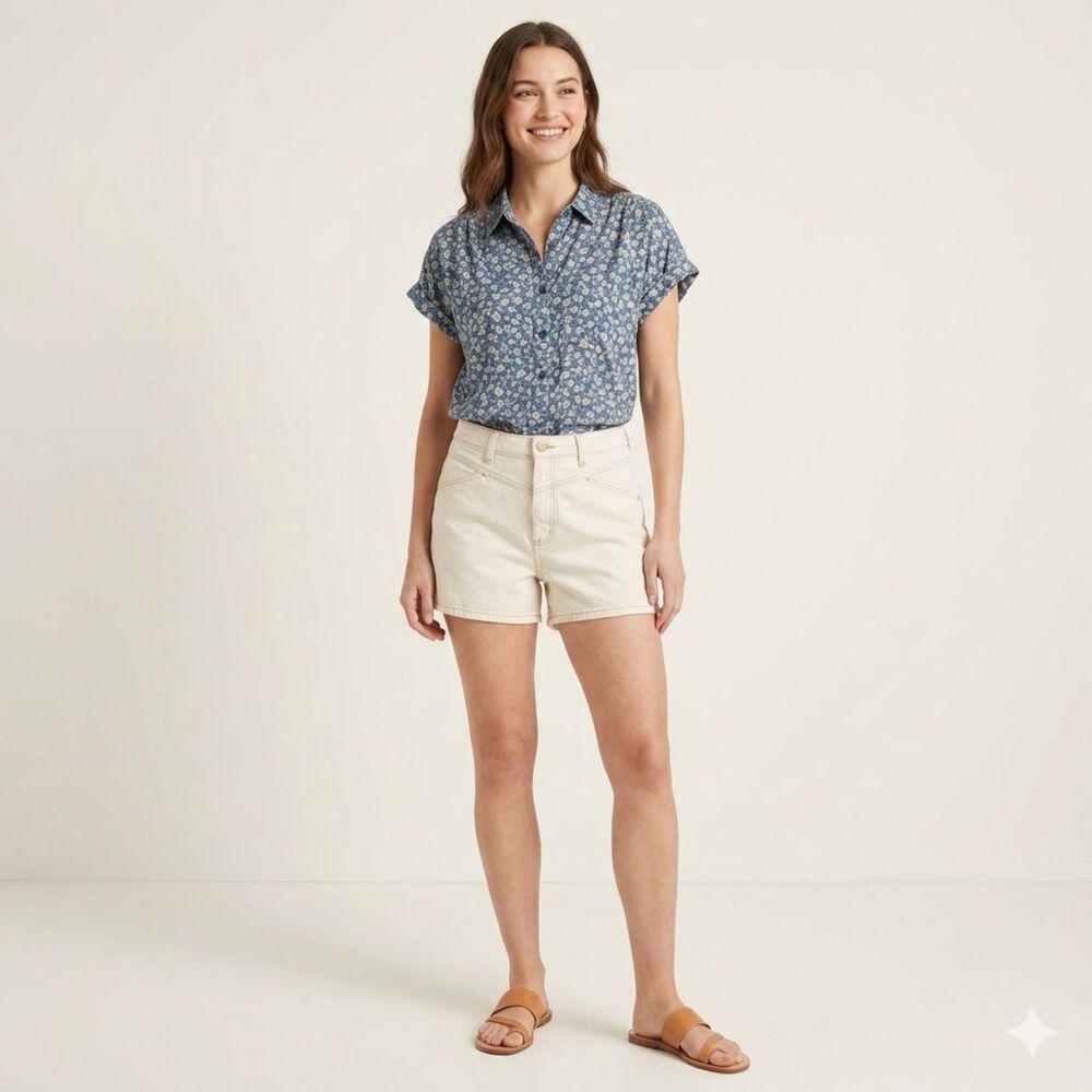 Universal Thread Off-White Vintage Midi Shorts Cream High Rise Denim Boho 12/31R